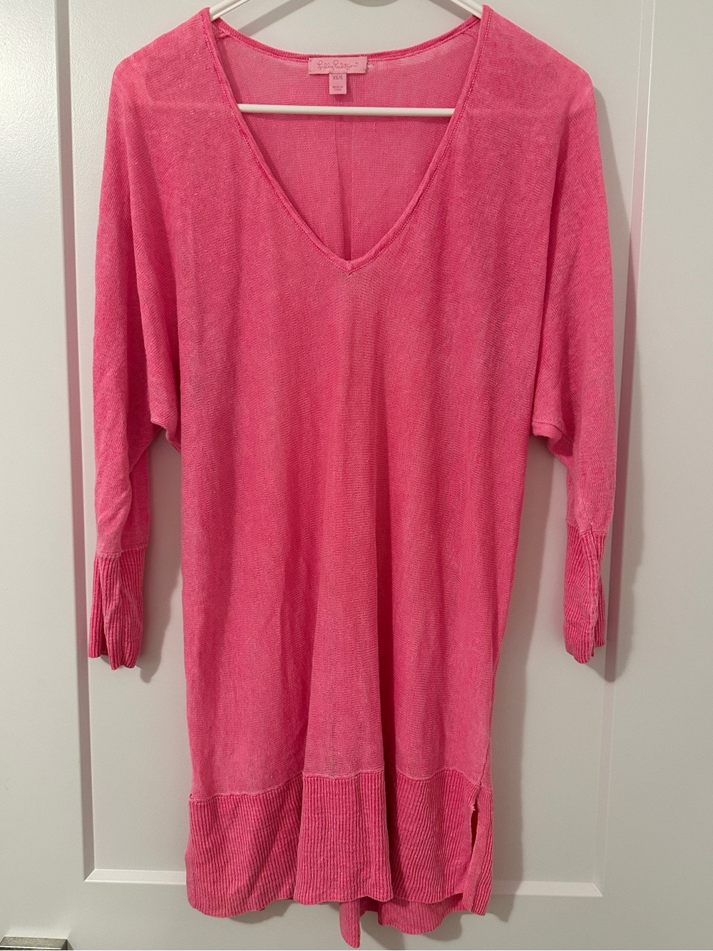 Lilly Pulitzer Pink Taryn Linen Lightweight V-Neck Sweater Size XS/S Womens